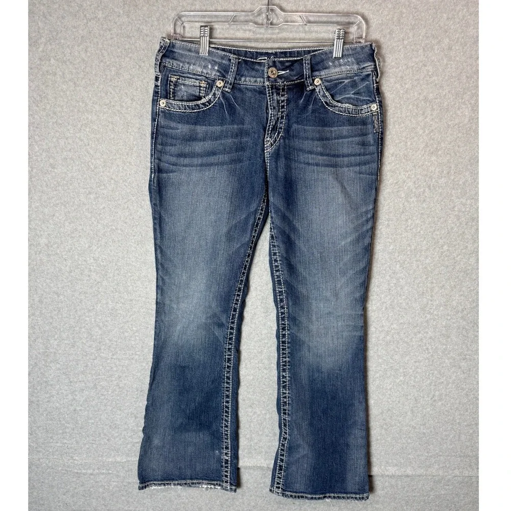 Silver Jeans Suki Womens 30 Bootcut Jeans Dark Wash Denim‎ White Stitching